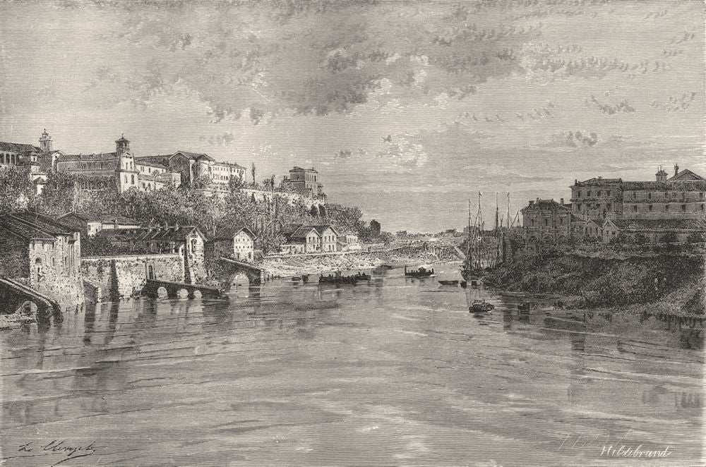 ROME. Aventine Mount & St Sabina, from Ponte Rotto 1872 old antique print